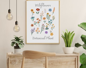 Wildflowers Printable Wall Art | Dowel Rod Canvas | Living Room Decor | Botanical Art | Flower Wall Art | Botanical Decor | Canvas Art