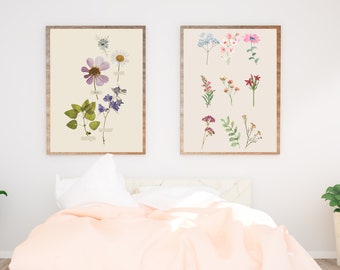 Watercolor Flowers Wall Art ,Floral Watercolor Print Set Of 2,Wildflower Field Wall Art, Printable Colorful Flower Artwork, Digital Download