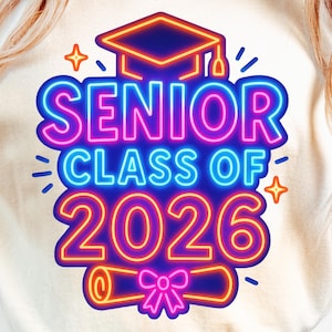 Neon Senior 2026 PNG: Graduation Design (Digital Download)