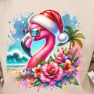 Christmas Flamingo PNG, Christmas PNG, Flamingo Beach Image, Flamingo Watercolor Clipart, Merry Christmas Png, Tropical PNG, Pink Flamingo