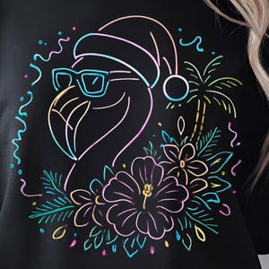 Neon Christmas Flamingo PNG, Christmas PNG, Pink Christmas, Glowing, Pink Flamingo Png, Merry Christmas Png, Tropical PNG, Flamingo Clipart