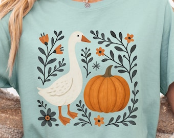 Goose PNG, Floral Fall Graphic T-Shirt Design, Digital Download