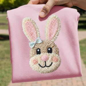 Crochet Bunny PNG, Chenille Patch Style, Pastel Easter, Digital Download