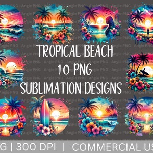 Paquete PNG de verano para camisetas, diseño de sublimación PNG de puesta de sol, paquete de imágenes prediseñadas de verano, PNG de verano retro, imágenes prediseñadas para uso comercial, playa png