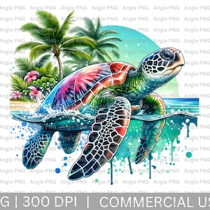 Żółw morski PNG, wibracje plaży, projekt lata, akwarela żółw morski PNG, lato Png, clipart plażowy, Png plażowy, clipart zwierząt oceanicznych, tropikalny