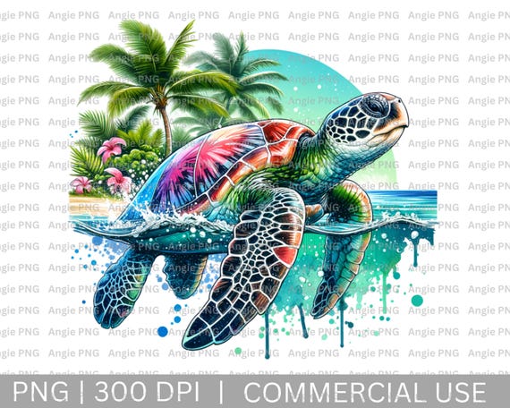 Watercolor Sea Turtle PNG: Summer Beach Vibes Clipart, Digital Download