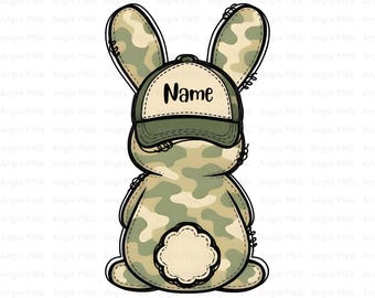 Personalized Camo Bunny Easter PNG, Kids T-Shirt Design, Digital Download