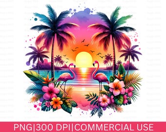 Watercolor Flamingo PNG: Tropical Beach Design, Digital Download