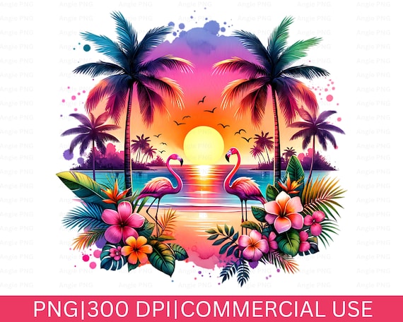 Watercolor Flamingo PNG: Tropical Beach Design, Digital Download