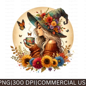 Bruxa PNG, Outono PNG, Boho PNG, Clipart de Bruxa, Zodíaco PNG, Desenhos de Sublimação de Outono, Ação de Graças PNG, Design de Camiseta, Halloween PNG, Caneca