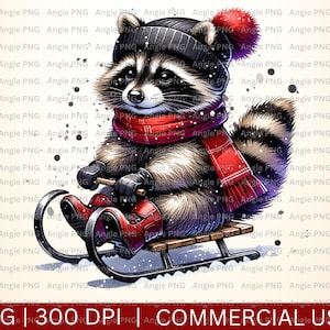 Vintage Noël raton laveur Clipart, Noël raton laveur PNG, raton laveur PNG, chemises de Noël PNG pour les enfants, mignon mais sauvage, conception d'ornement, dosette