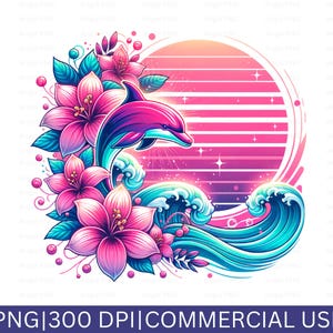 Delfin PNG, Sommer PNG, Delfin Clipart, Aquarell Clipart, Tropisch PNG, Ozean Clipart, Pastellblumen, Sommer Sublimation, Retro Png