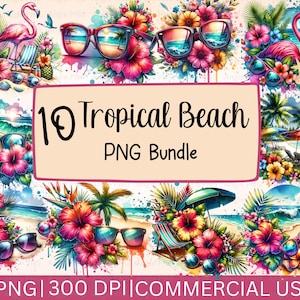 Clipart acquerello tropicale, PNG fenicottero, pacchetto di design per magliette, stile estivo, design a sublimazione, clipart fenicottero, sublimazione spiaggia, tazza