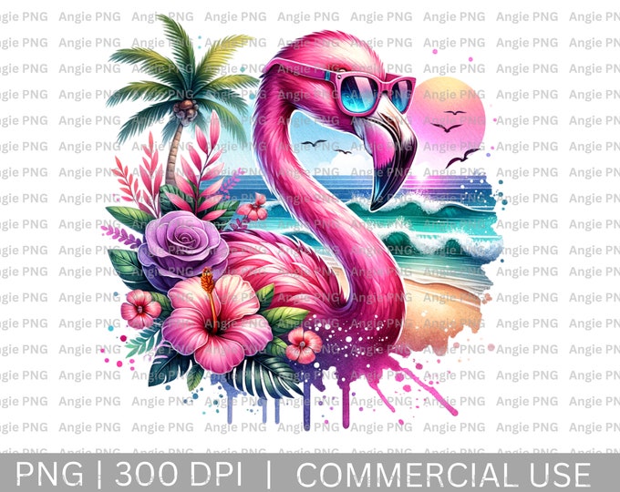 Pink Flamingo PNG: Watercolor Clipart for Sublimation Design, Digital ...