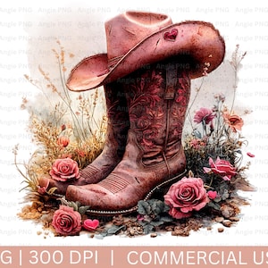 Botas de Cowgirl Rosa PNG, Madrinhas PNG, Cowgirl Png, Dia dos Namorados PNG, Country Png, Downloads de Designs Ocidentais, Impressão Sob Demanda, Copo Térmico