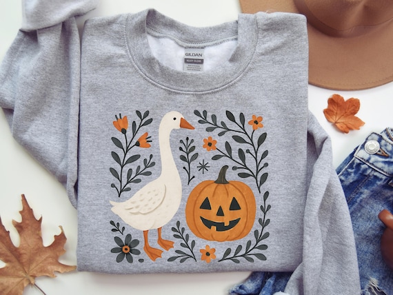 Floral Fall Goose PNG: Boho Halloween Design, Digital Download