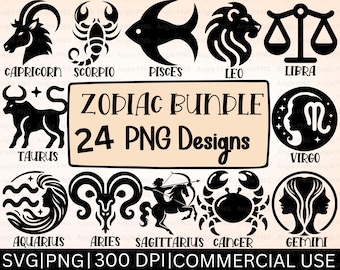 Bundle du zodiaque SVG, horoscope PNG, dessins astrologie, téléchargement numérique