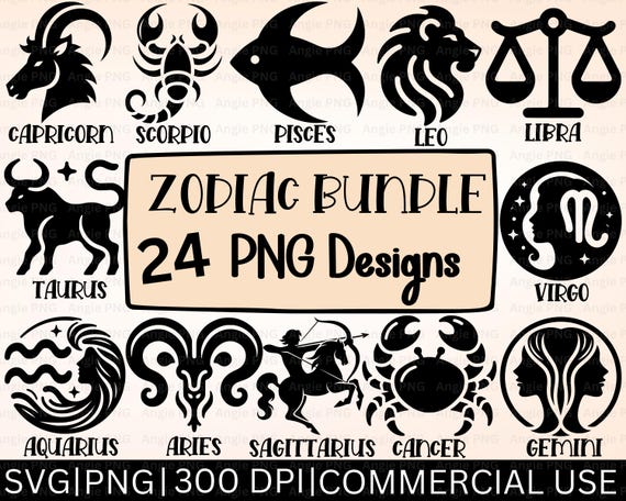 Zodiac SVG Bundle: Horoscope PNG, Astrology Designs, Digital Download