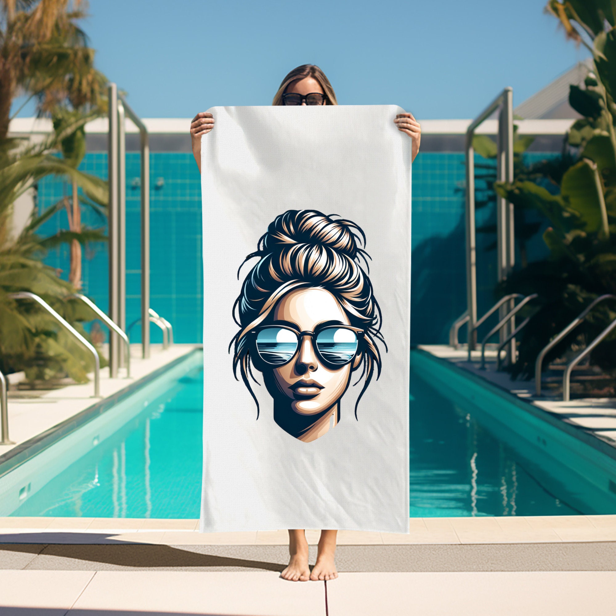 Beach Life Messy Bun PNG, Towel Sublimate Designs, Summer Beach Clipart