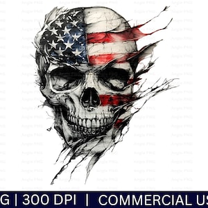 Bandeira americana caveira PNG, Design de sublimação da bandeira americana, Caveira patriótica PNG, Download digital, Impressão sob demanda, Veterano Png, 4 de julho
