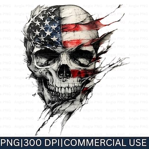 Patriotic Skull PNG: Distressed American Flag Skull Clipart, Biker Sublimation Digital Download