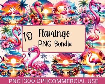 Flamingo PNG Clipart Bundle: Summer Beach Designs, Digital Download