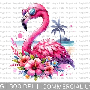 Rosa Flamingo PNG, Sublimationsdatei, Strand Flamingo Clipart, Sommer Sublimationsdesign, Flamingo Aquarell Clipart, Kindergeburtstagsfeier