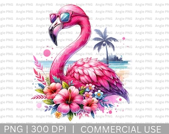 Pink Flamingo PNG: Watercolor Clipart for Sublimation Design, Digital Design