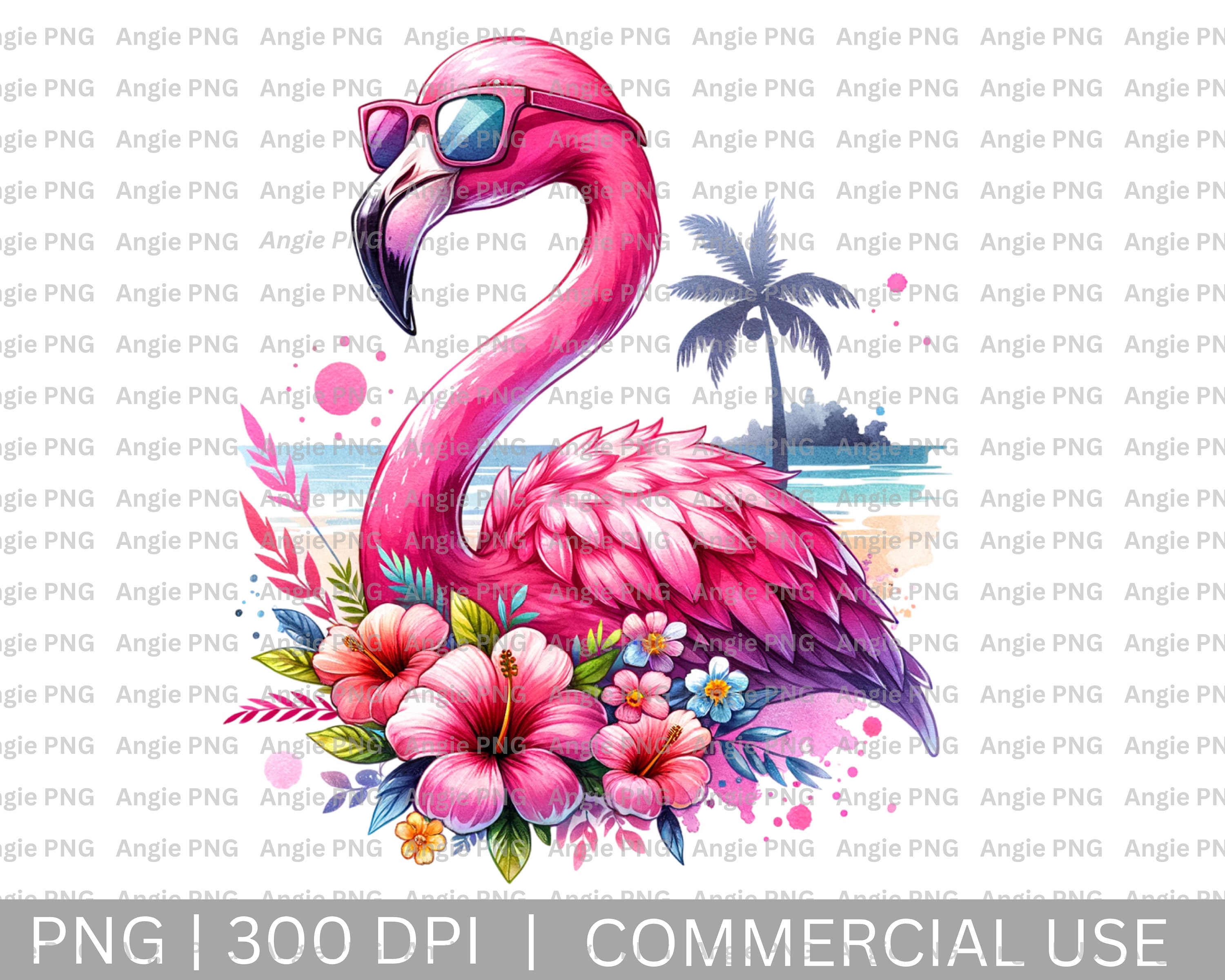 Pink Flamingo PNG: Watercolor Clipart for Sublimation Design