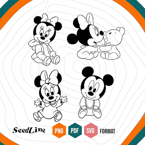 Baby Minnie Mouse Svg, Baby Mickey Mouse Svg, Baby Minnie and Mickey Party Svg, Svg For Cricut, Baby Mouse outline SVG, Birthday Svg