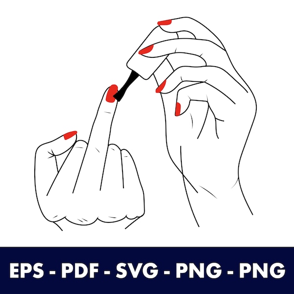 Mädchen Mittelfinger Png, Kunst der Frau, die Nagellack auf dem Mittelfinger anwendet, Mittelfinger One Line Art Print, Mittelfinger Poster SVG