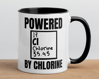 Taza con símbolo de cloro: Taza de café para nadadores apasionados por la ciencia