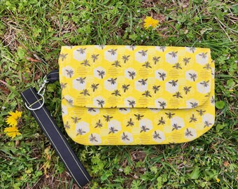 Yellow and White Bumblebee bee Clutch Wristlet