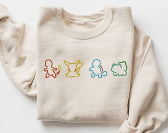 Pokemon Silhouette Sweatshirt, Pokemon Liebhaber Geschenk, Pikachu, Glumanda, Squirtle, Bisasam, Retro Cartoon, 90er Tee, Pokemon Hoodie, Tank