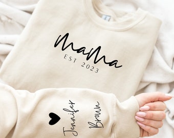 Sudadera de mamá personalizada, sudadera de mamá, fecha y nombre de los niños en la manga, mamá minimalista, regalo para mamá, regalo para ella, nueva mamá