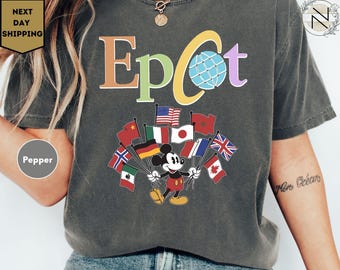 Comfort Colors® Epcot Shirt, Mickey Flags of Nations Vintage 90s Style WDW Unisex Tee, Disney EPCOT World Tour Tee