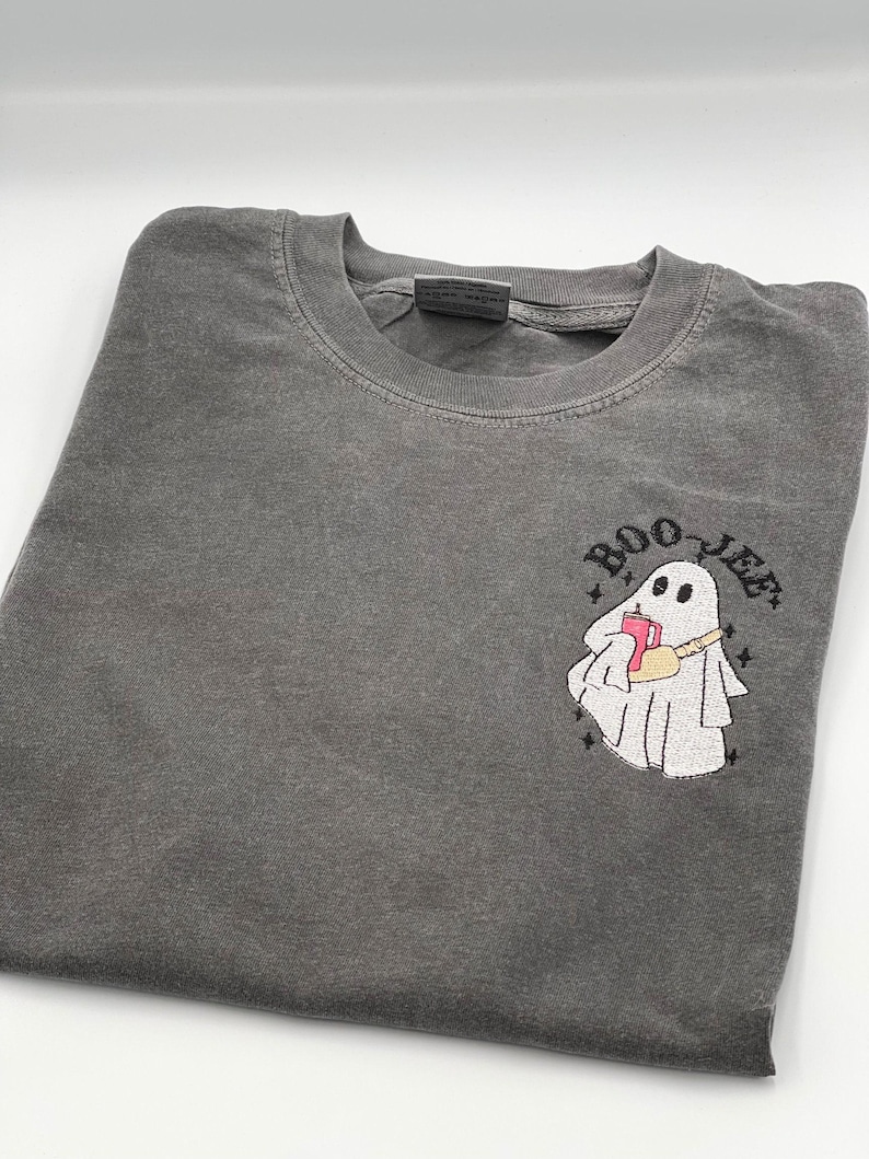 Embroidered Halloween Ghost Shirt, Boo Jee Shirt, Boo Shirt, Spooky Ghost Hoodie, Spooky Season Ghost Tee, Comfort Color, Halloween Gift image 3