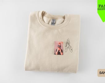 Embroidered Custom Portrait from Photo Sweatshirt, Father day Sweatshirts, , Custom Photo Hoodie, Embroidered Personalized Gift ,Father day