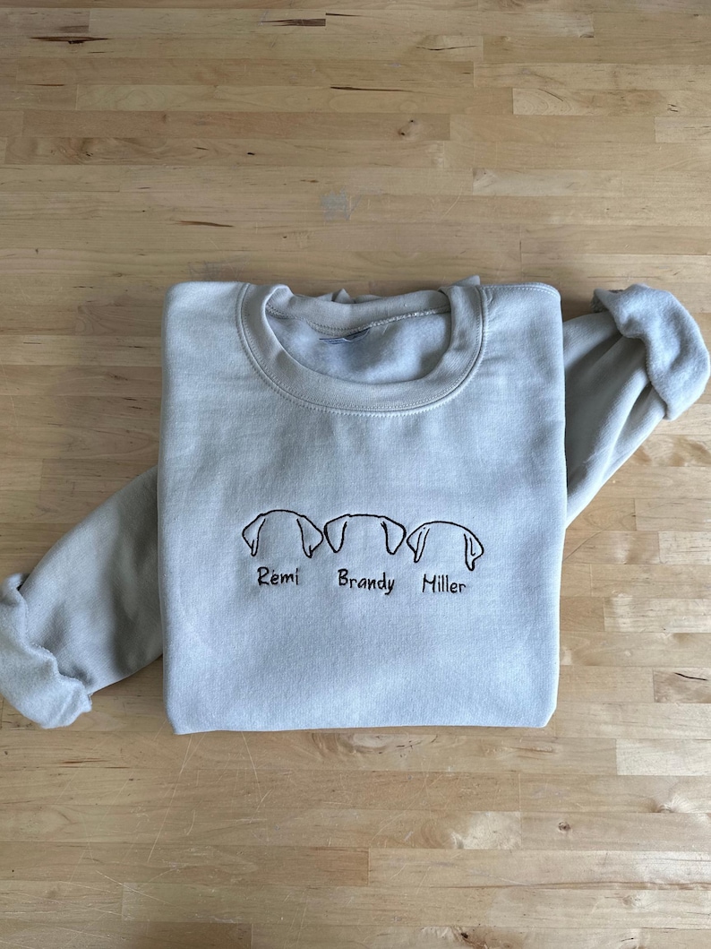 Custom Embroidered Dog Dad Hoodie, Outline Dog Ears Sweatshirt, Embroidered Dog Sweatshirt, Outline Embroidered Sweatshirt, Custom Dog image 2