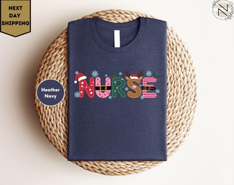 Camisa navideña de enfermera, camisa navideña de enfermera, camisa navideña de enfermera, regalo de enfermera para mujer, camisa navideña divertida