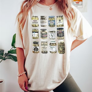 T-shirt cornichon, chemise couleurs confort, chemise vintage cornichons en conserve, chemise pot de cornichons, chemise vintage confort couleurs, cadeau de Noël pour femme