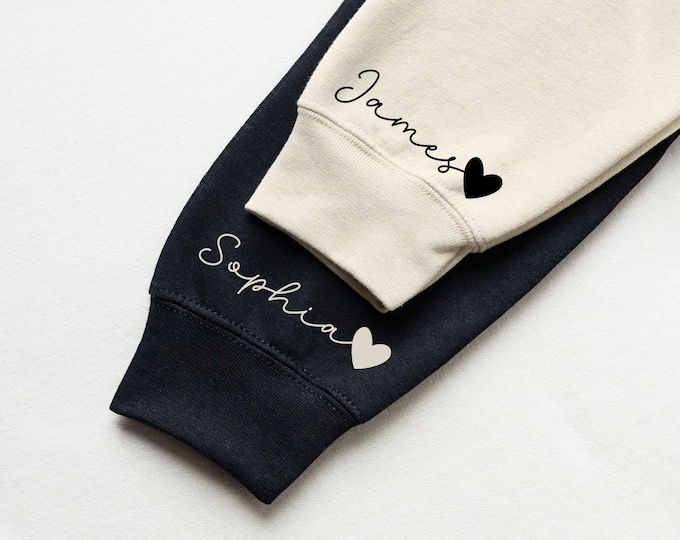 Custom Name and Heart Couples Sweatshirt, Personalized Couples Gift, Couples Heart Hoodie, Anniversary Gift, Valentine's Day
