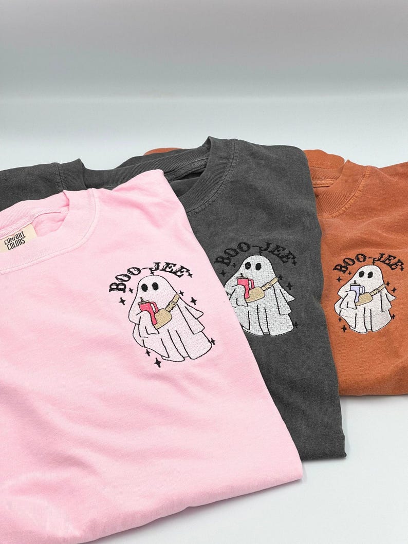 Embroidered Halloween Ghost Shirt, Boo Jee Shirt, Boo Shirt, Spooky Ghost Hoodie, Spooky Season Ghost Tee, Comfort Color, Halloween Gift image 4