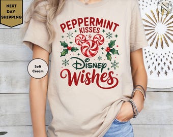Peppermint Kisses and Disney Wishes Sweatshirt, Disney Christmas Tshirt, Christmas Gift, Mickey Christmas, Christmas Tee