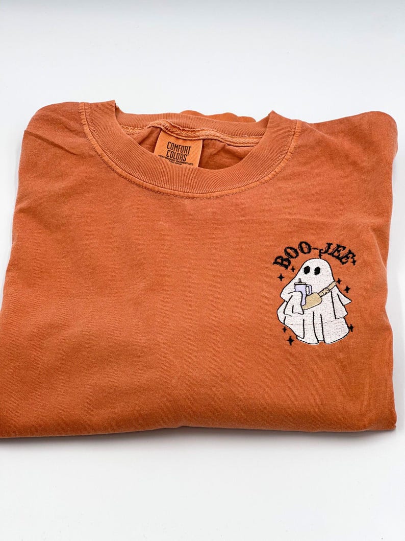 Embroidered Halloween Ghost Shirt, Boo Jee Shirt, Boo Shirt, Spooky Ghost Hoodie, Spooky Season Ghost Tee, Comfort Color, Halloween Gift image 2