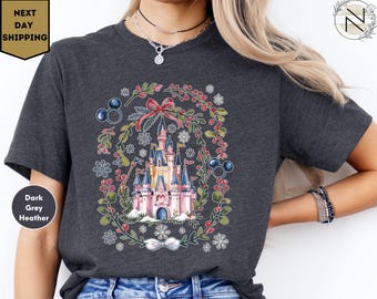 Disney Coquette Bow Christmas Shirt Mickey xmas Shirt Disney Magic Castle Christmas tee Disney Trip Shirt Nutcracker