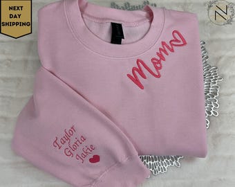 Felpa personalizzata con ricamo per la mamma, ricamo personalizzato sullo scollo, felpa con cappuccio con ricamo per la mamma, abiti per la mamma per il compleanno, regali per la gravidanza