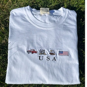 USA Embroidery Shirt, United States, America, Flag, Cowboy Boots Cowboy Ha, Cowgirl Truck Jeep Eagle Patriot July 4th USA Flag Shirt