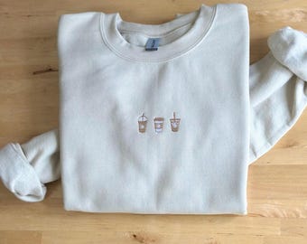 Embroidered Coffee Sweatshirt, Iced Coffee Shirt, Trendy Coffee Hoodie, Coffee Addict, Gift for Coffee Lover Sweater, Custom Coffee Shirt