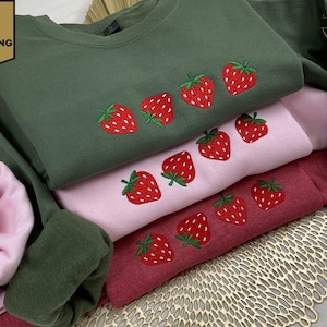 Embroidered Strawberry Sweatshirt, Strawberry Lover Gift, Strawberry Crewneck, Cute Embroidery, Gift for Gardener, Fruit Lover Hoodie
